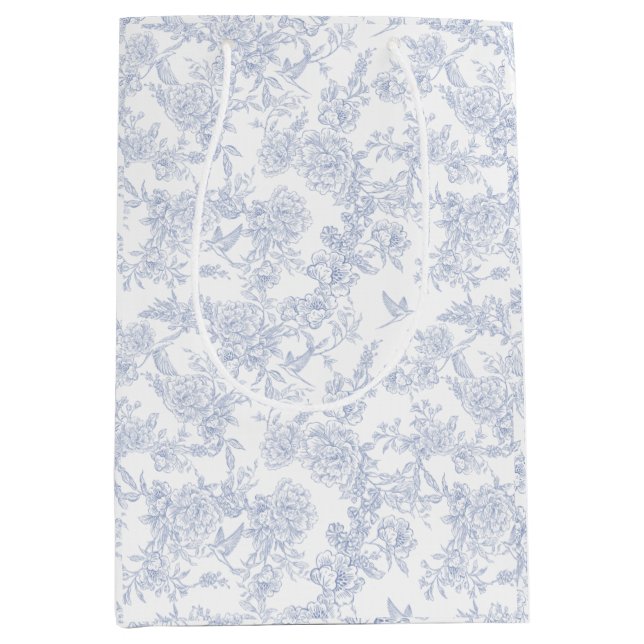 Elegant Floral Blue Mittlere Geschenktüte (Vorderseite)