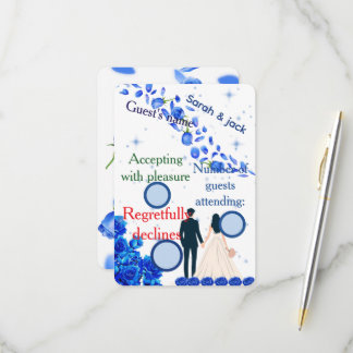 Elegant floral blue RSVP card wedding  Karte
