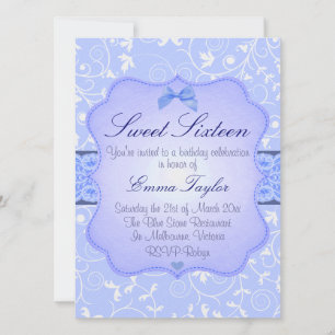 Elegant Floral Blue Sweet16 Geburtstagseinladung Einladung