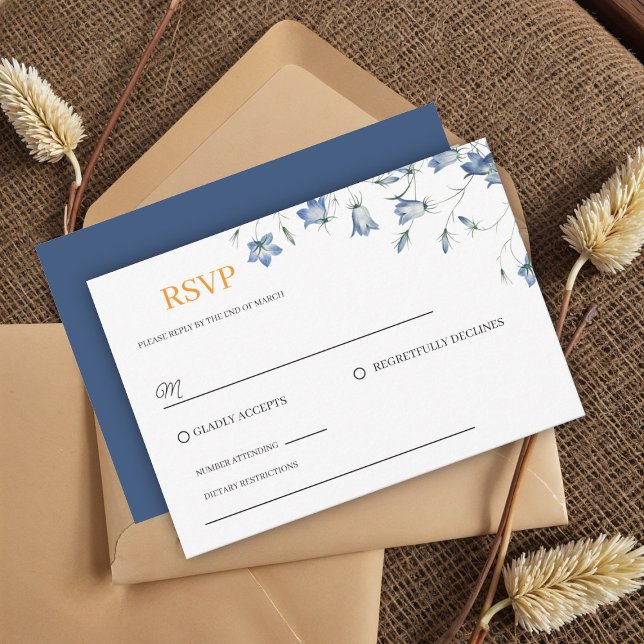 Elegant Floral Blue Wedding RSVP Karte (Von Creator hochgeladen)
