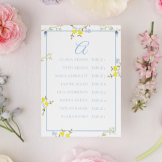 Elegant Floral Blue & Yellow Wedding Seating Card Tischnummer