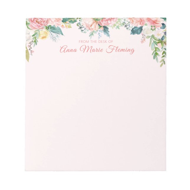 Elegant Floral Blush Pink Rose Peony Notizblock (Vorderseite)