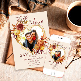 Elegant Floral Boho Fall in Love Photo Wedding Save The Date