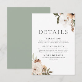Elegant Floral Boho Hochzeitdetails Begleitkarte
