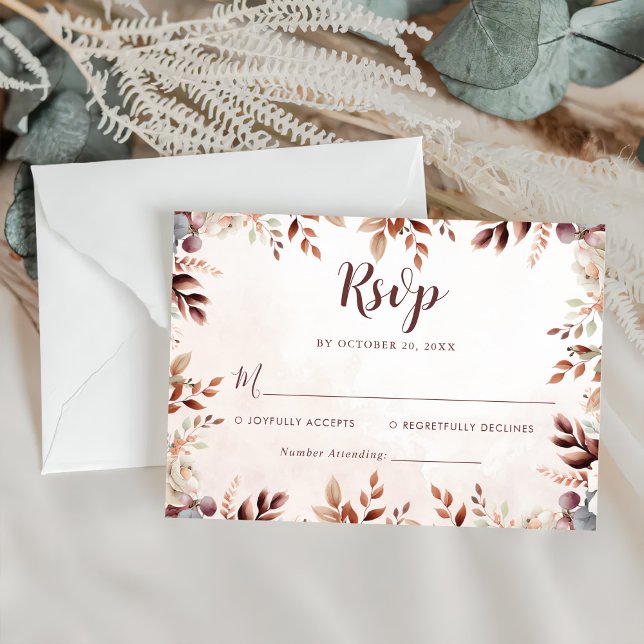 Elegant Floral Boho Wedding RSVP Karte (Von Creator hochgeladen)