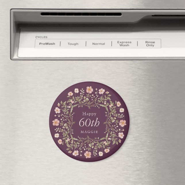 Elegant Floral Border 60th Birthday Celebration Magnet (In Situ (Geschirrspüler))