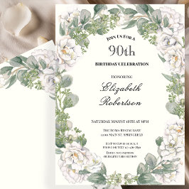 Elegant Floral Border Women's 90th Birthday Einladung