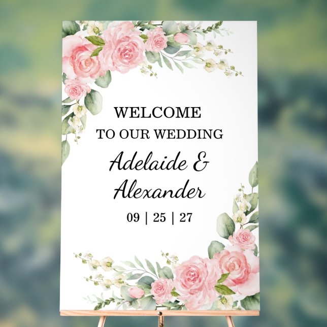 Elegant Floral Botanical Rose Pink Wedding Acrylschild (Neutral)