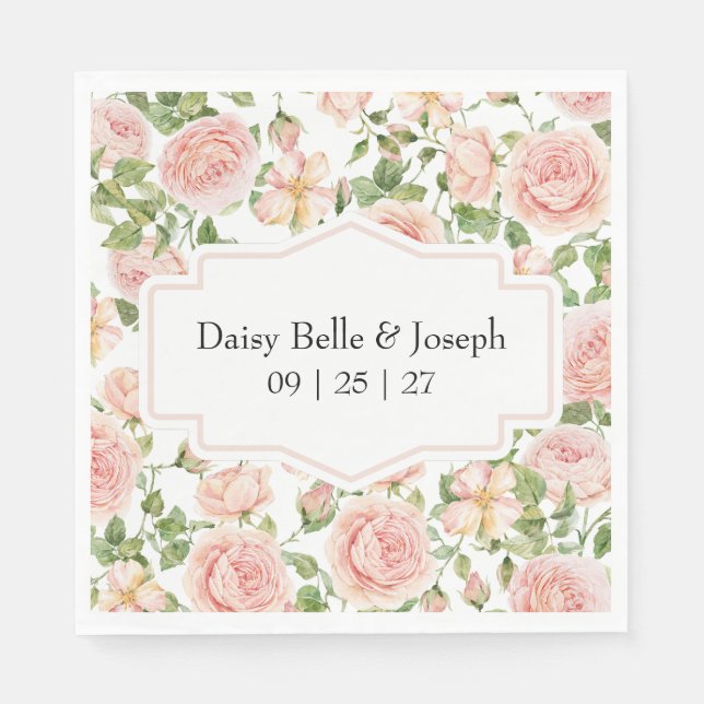 Elegant Floral Botanical Rose Pink Wedding Serviette (Vorderseite)
