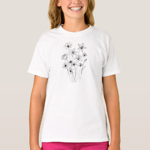 Elegant Floral Bouquet Line Art T-Shirt