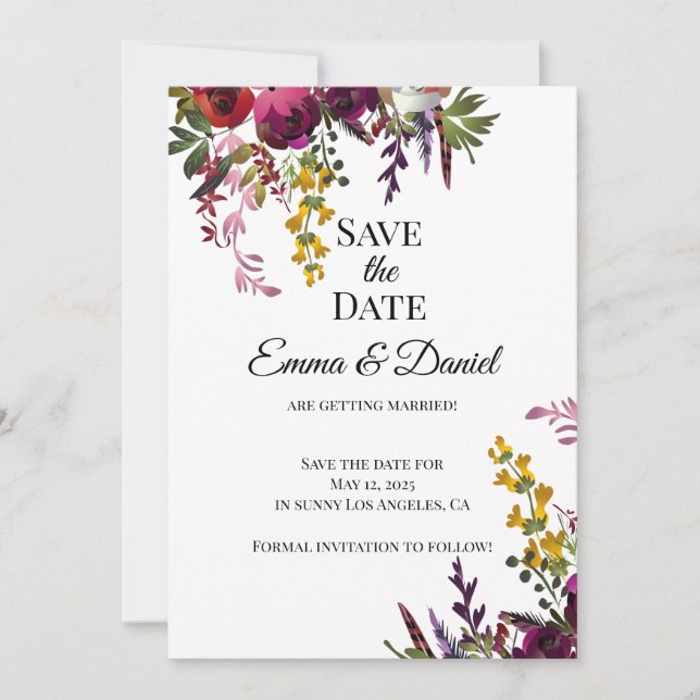 Elegant Floral Bouquet Save The Date (Vorderseite)