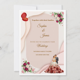 Elegant Floral Bride and Groom Wedding Invitation Einladung