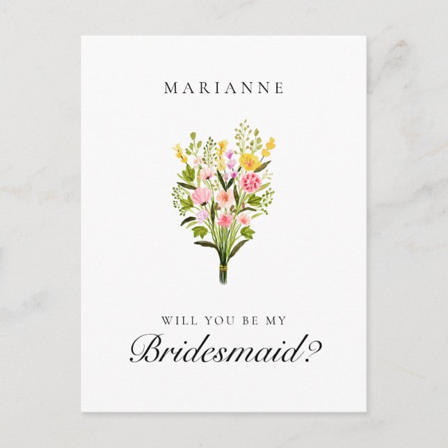 Elegant Floral Bridesmaid Vorschlag Postkarte (Vorderseite)