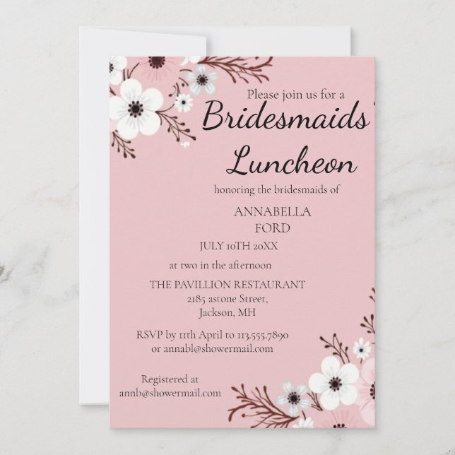 Elegant Floral Bridesmaids Luncheon Einladung (Vorderseite)