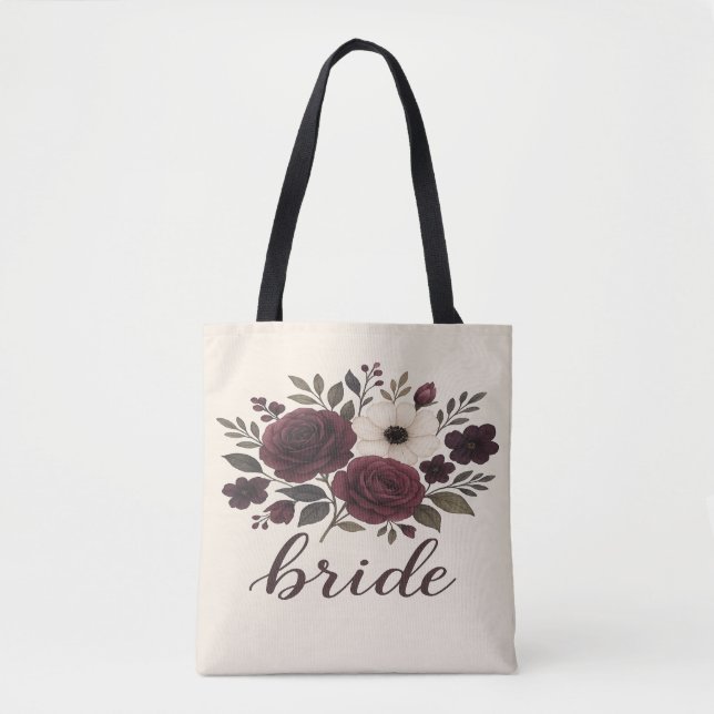 Elegant Floral Burgundy Bride  Tasche (Vorderseite)