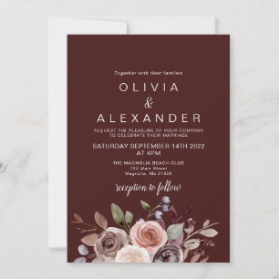 Elegant Floral burgundy Hochzeit Einladung