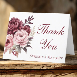 Elegant Floral Burgundy Peony Wedding Vielen Dank Dankeskarte