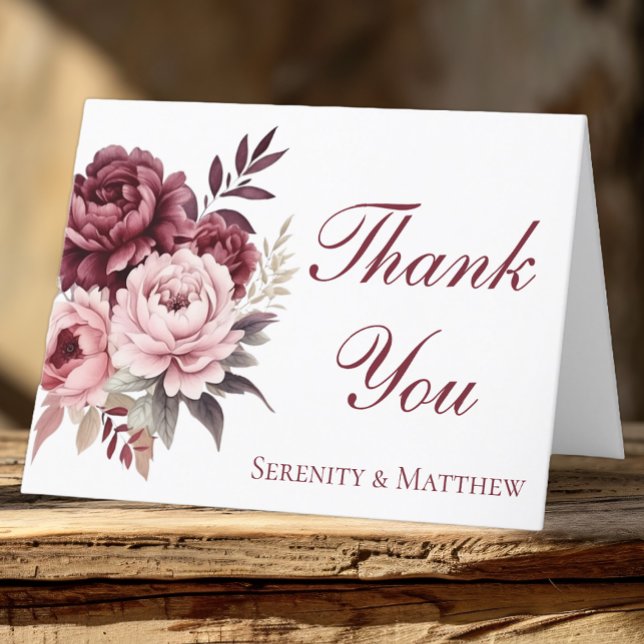 Elegant Floral Burgundy Peony Wedding Vielen Dank Dankeskarte (Von Creator hochgeladen)