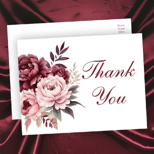 Elegant Floral Burgundy Peony Wedding Vielen Dank Postkarte