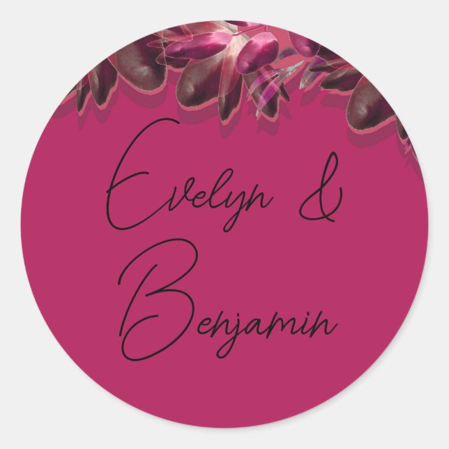 Elegant Floral Burgundy Runder Aufkleber (Vorderseite)