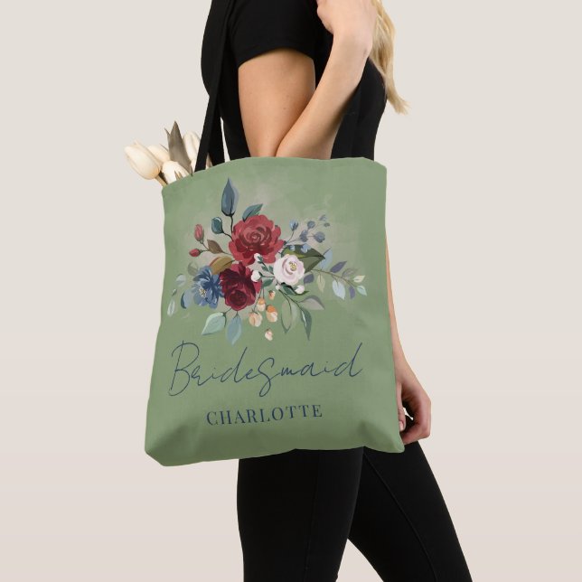 Elegant Floral Burgundy Script Wedding Bridesmaid Tasche (Von Nahem)