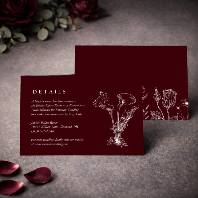 Elegant Floral Burgundy Wedding Details Card Begleitkarte (Von Creator hochgeladen)