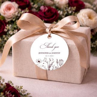 Elegant Floral Burgundy Wedding  Favor Tags Geschenkanhänger