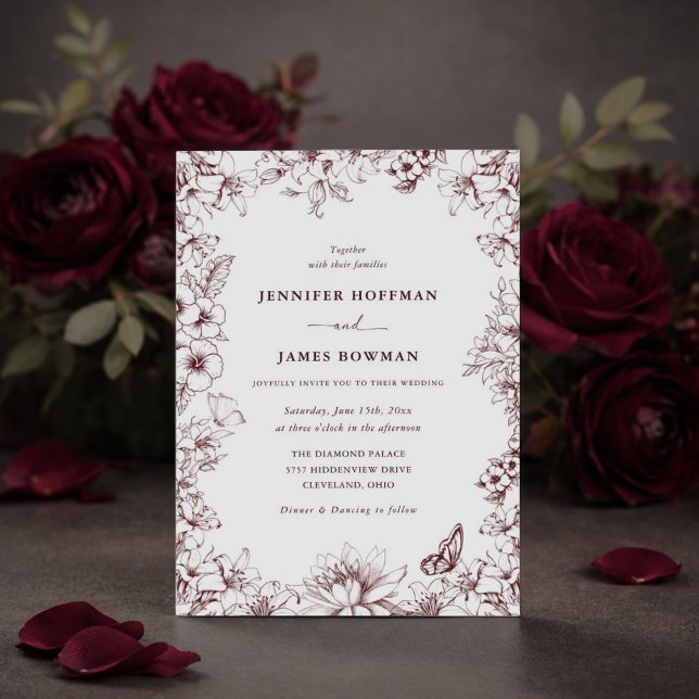 Elegant Floral Burgundy Wedding Invitation (Créateur téléchargé)