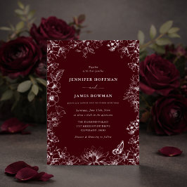 Elegant Floral Burgundy Wedding Invitation Einladung