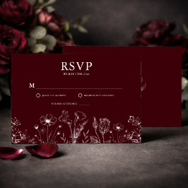 Elegant Floral Burgundy Wedding  RSVP Karte