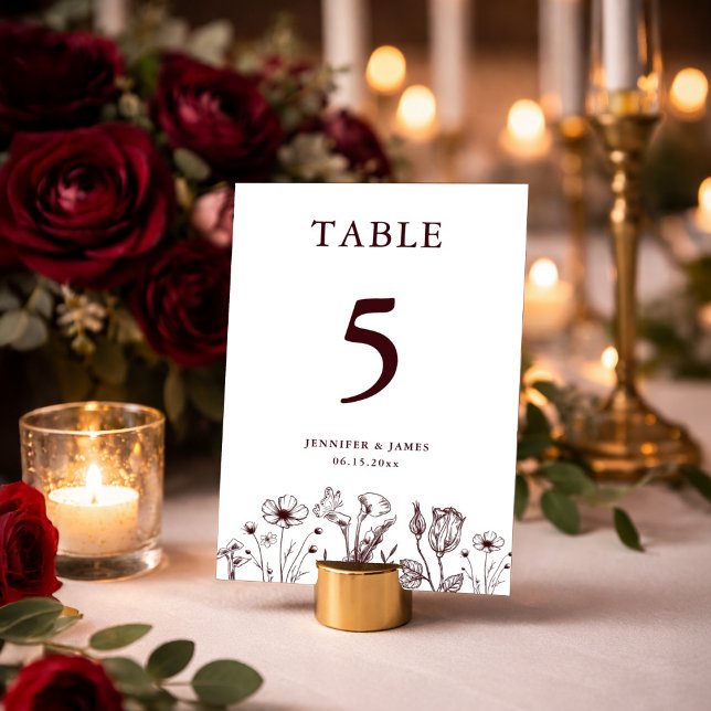 Elegant Floral Burgundy Wedding  Tischnummer (Von Creator hochgeladen)