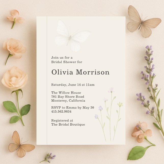 Elegant Floral Butterflies Bridal Shower Einladung (Von Creator hochgeladen)