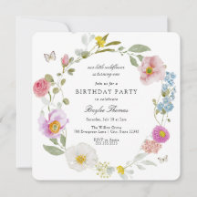Elegant Floral Butterfly Birthday Invitation