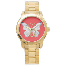 Elegant Floral Butterfly Letter B - Artistic Monog Armbanduhr