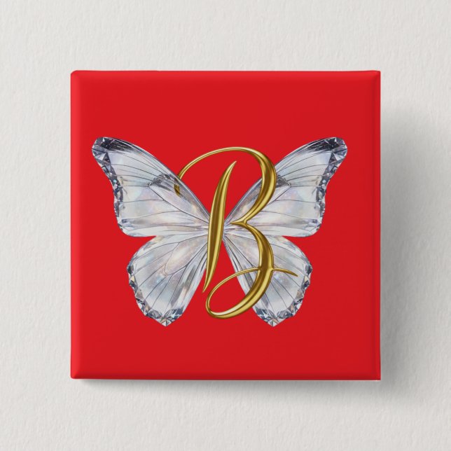 Elegant Floral Butterfly Letter B - Artistic Monog Button (Vorderseite)