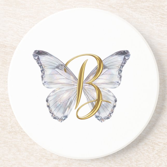 Elegant Floral Butterfly Letter B - Artistic Monog Getränkeuntersetzer (Vorne)