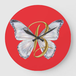 Elegant Floral Butterfly Letter B - Artistic Monog Große Wanduhr