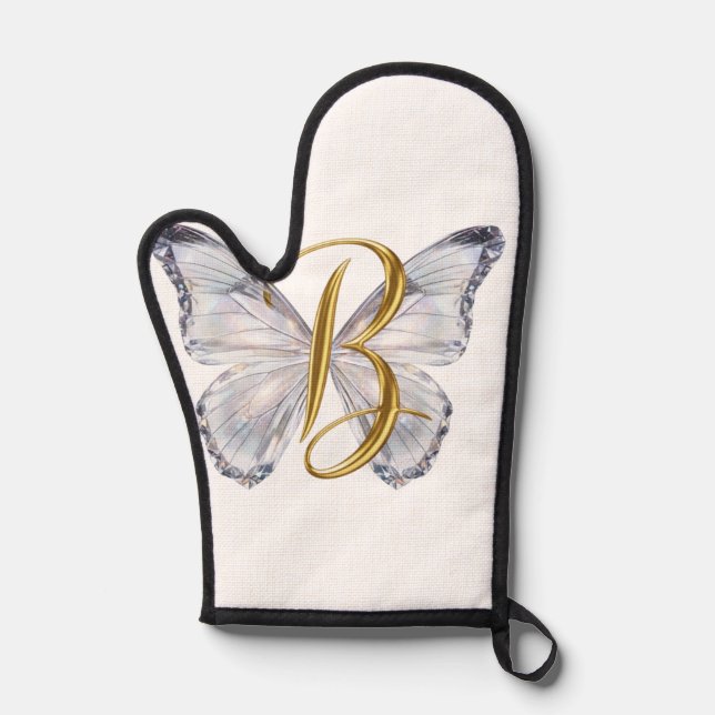 Elegant Floral Butterfly Letter B - Artistic Monog Ofenhandschuh (Vorderseite)