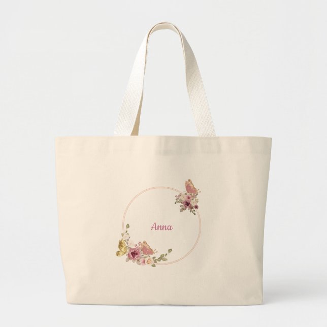 Elegant Floral Butterfly Rose Gold – Personalized Jumbo Stoffbeutel (Vorne)