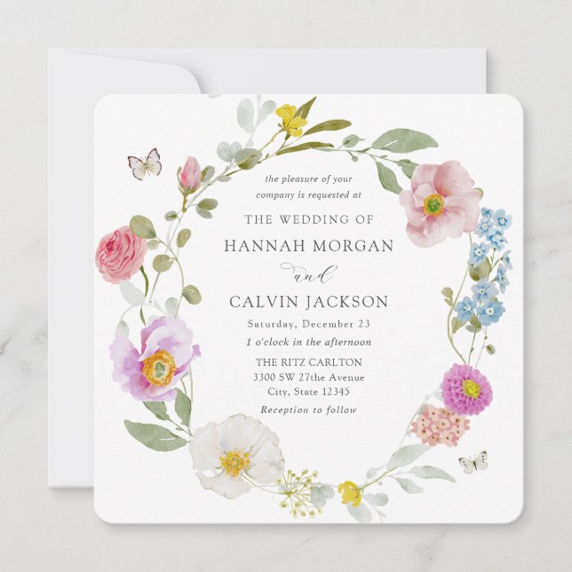 Elegant Floral Butterfly Wedding Invitation Einladung (Vorderseite)