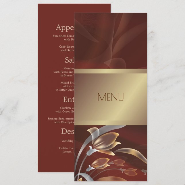 Elegant Floral Caoba | Gold Menu Cards Menükarte (Vorne/Hinten)