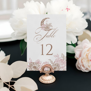 Elegant Floral Celestial Moon Star Quinceanera Tischnummer