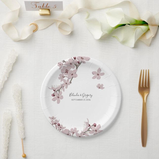 Elegant Floral Cherry Blossom Hochzeit Pappteller (Hochzeit)