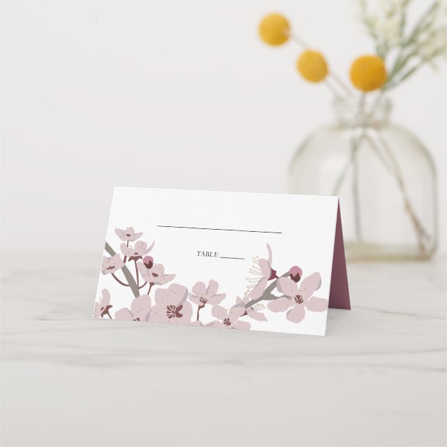 Elegant Floral Cherry Blossom Hochzeit Platzkarte (Vorderseite)