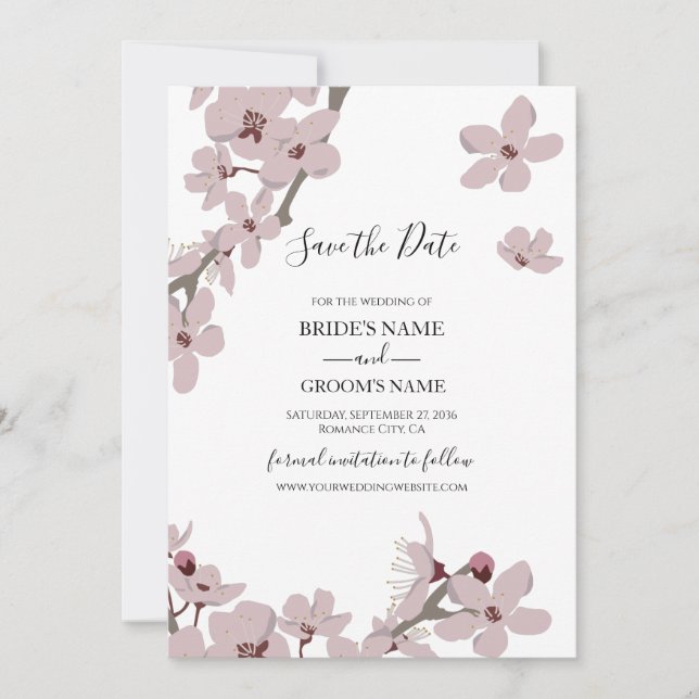Elegant Floral Cherry Blossom Hochzeit Save The Date (Vorderseite)