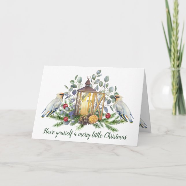 Elegant Floral Christmas candle bird Mug Karte (Vorderseite)