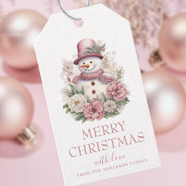 Elegant Floral Christmas Snowman Geschenkanhänger