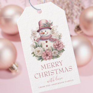 Elegant Floral Christmas Snowman Geschenkanhänger