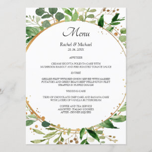 Elegant Floral Circle Green Gold Menükarte