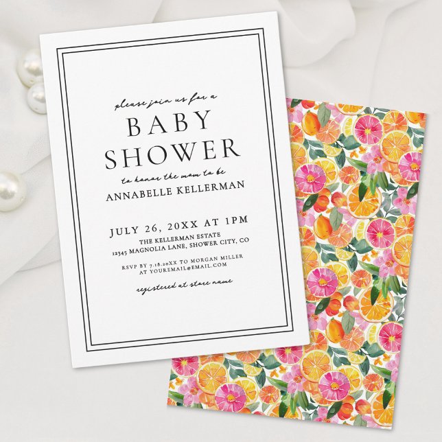 Elegant floral Citrus Baby Shower Einladung (Elegant Floral Citrus Baby Shower Invitation)